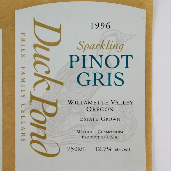 1996 Duck Pond Cellars Sparkling Pinot Gris Wine Label Willamette Valley Oregon