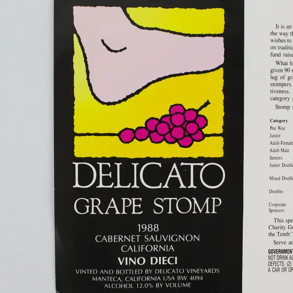 Delicato Charity Grape Stomp 1992 Wine Label Cabernet Sauvignon California