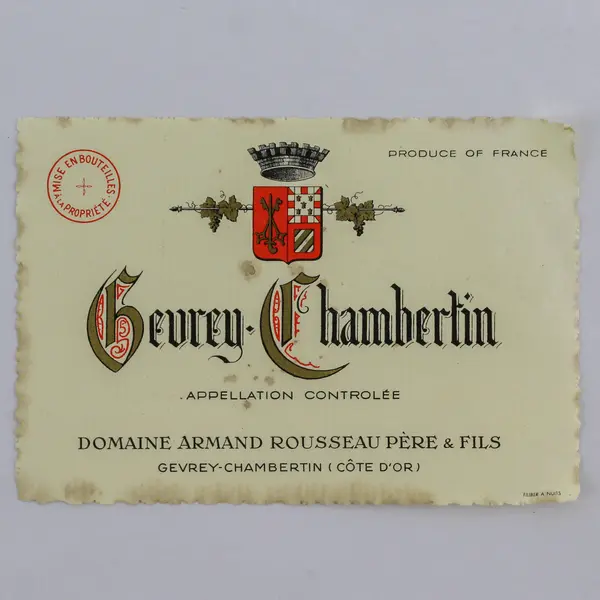 Vintage French Domaine Armand Rousseau Gevrey-Chambertin Wine Label