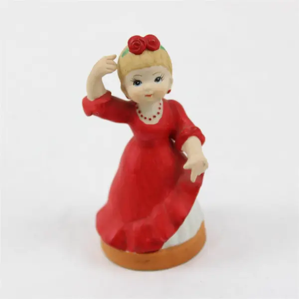 Porcelain Figurine Young Girl Traditional Red Dress Outfit Collectible