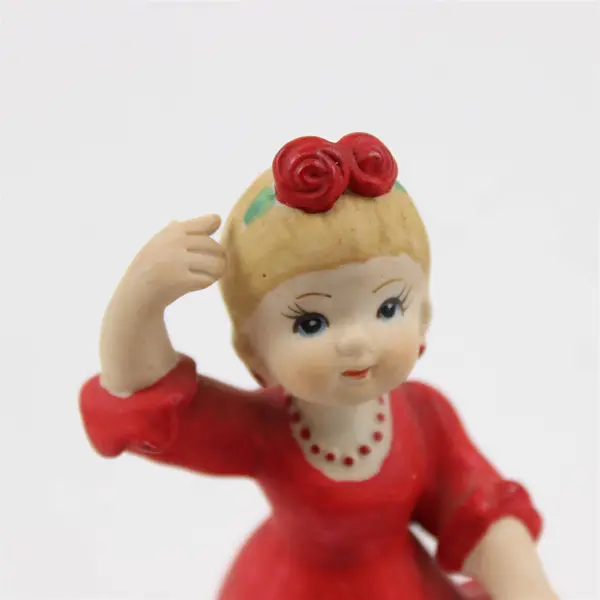 Porcelain Figurine Young Girl Traditional Red Dress Outfit Collectible