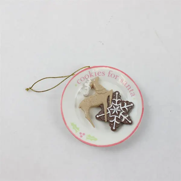 Cookies for Santa Plate w/ Reindeer & Cookie Ornament Holiday Collectible