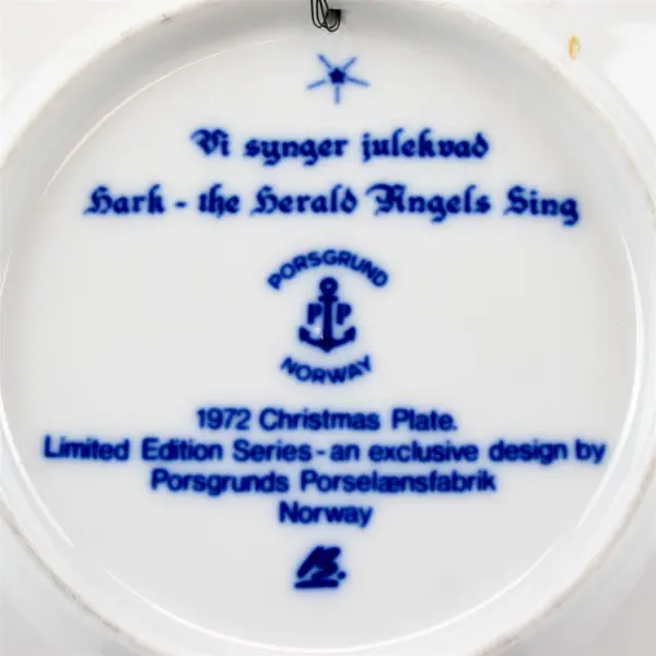 Porsgrund Norway 1972 Hark The Herald Angels Sing Ltd Ed 7" Christmas Plate