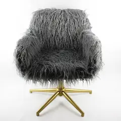 Fluffy Faux Gray Fur Office Chair - New Open Box, Cozy Modern Accent
