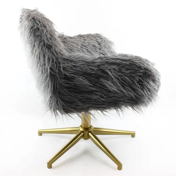 Fluffy Faux Gray Fur Office Chair - New Open Box, Cozy Modern Accent
