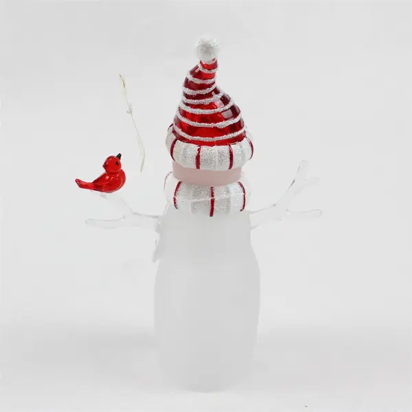 Department 56 Acrylic Snowman Figurine w/ Red Bird & Red/White Hat Scarf