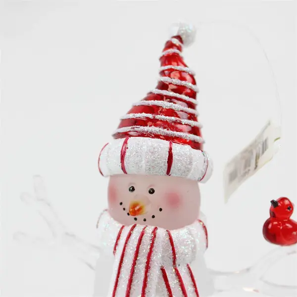 Department 56 Acrylic Snowman Figurine w/ Red Bird & Red/White Hat Scarf