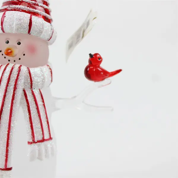 Department 56 Acrylic Snowman Figurine w/ Red Bird & Red/White Hat Scarf