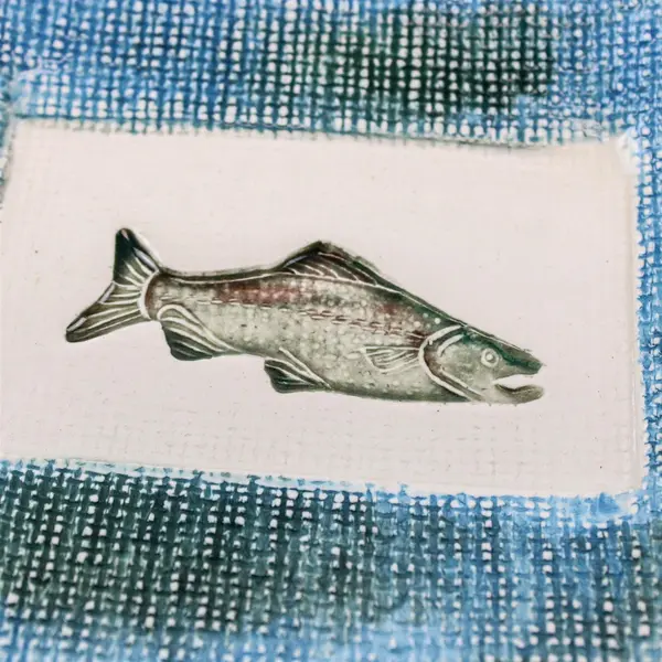 Ceramic Trinket Dish Salmon Blue Green Jewelry Coin Dish 5.5x7