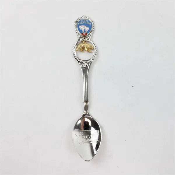 Vintage Glacier National Park MT Souvenir Spoon Enamel Goat Bear Charm
