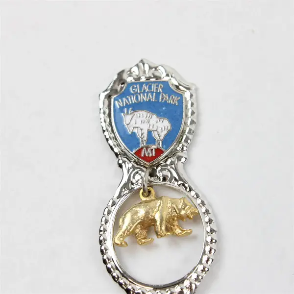 Vintage Glacier National Park MT Souvenir Spoon Enamel Goat Bear Charm