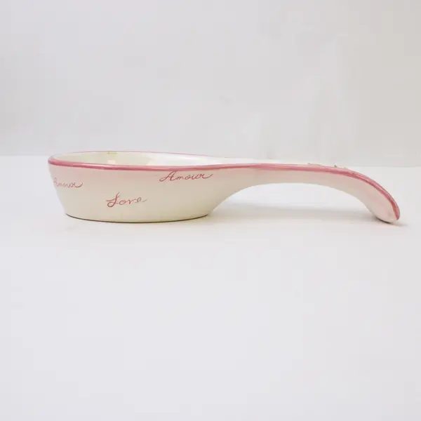 Vintage Pink Rose Hand-Painted Ceramic Spoon Rest Floral White