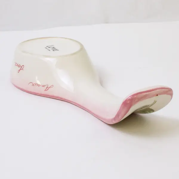 Vintage Pink Rose Hand-Painted Ceramic Spoon Rest Floral White