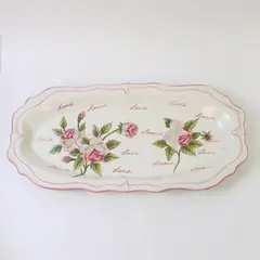 Ceramic Love Serving Tray Pink Rose White Floral 17.5x8.25in 