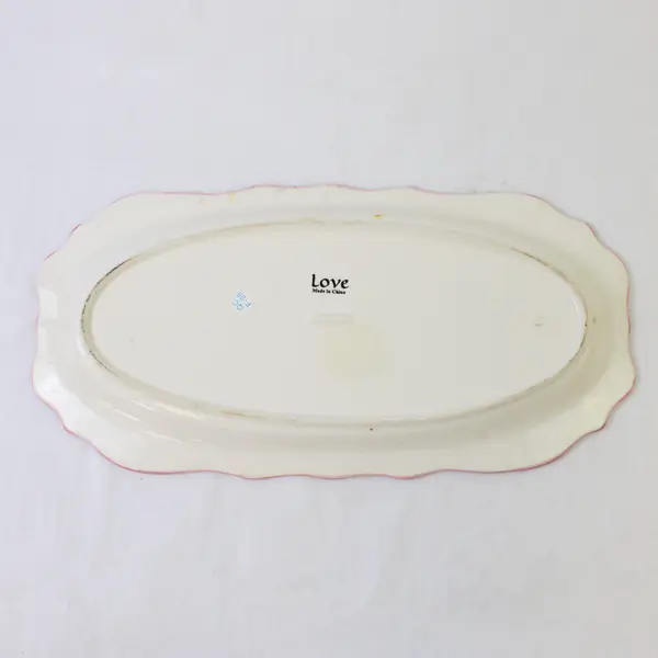 Ceramic Love Serving Tray Pink Rose White Floral 17.5x8.25in 