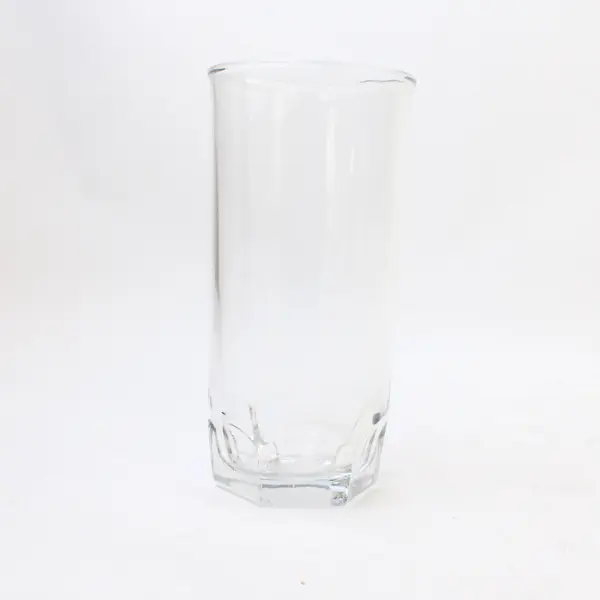 Clear Glass Highball Tumbler Tapered Faceted Hexagonal Base 5" Used