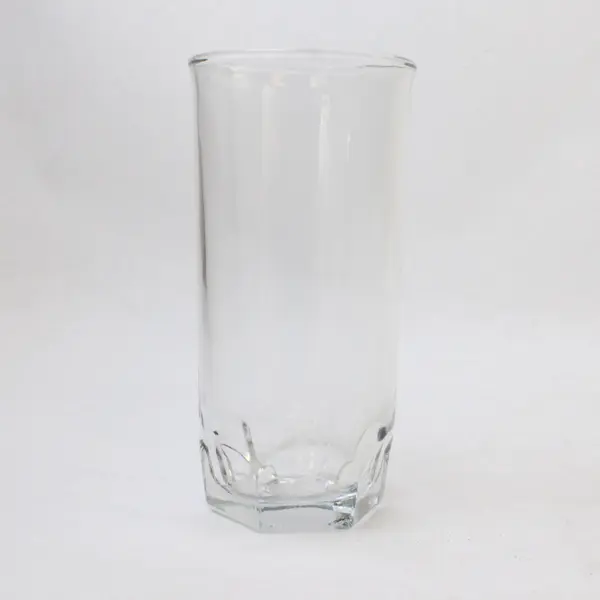Clear Glass Highball Tumbler Tapered Faceted Hexagonal Base 5" Used