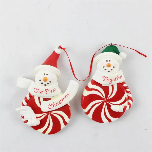 Peppermint Candy Snowman Our First Christmas Ornament 5x6 Needs Repair