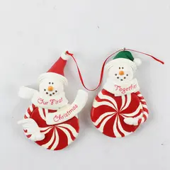 Peppermint Candy Snowman Our First Christmas Ornament 5x6 Needs Repair