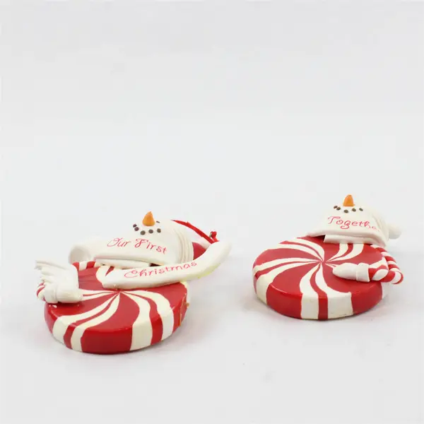 Peppermint Candy Snowman Our First Christmas Ornament 5x6 Needs Repair