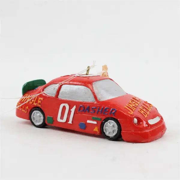 Lot of 2 Gallerie II Ceramic Santa Race Car Ornaments - New