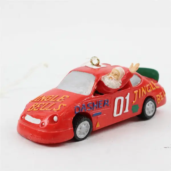 Lot of 2 Gallerie II Ceramic Santa Race Car Ornaments - New
