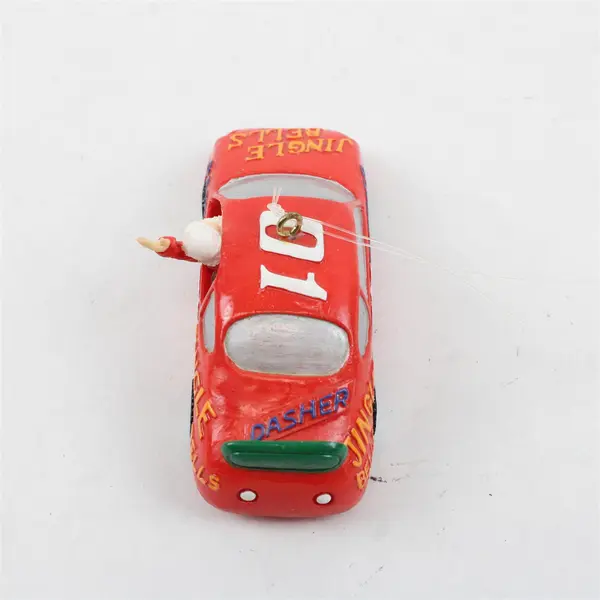 Lot of 2 Gallerie II Ceramic Santa Race Car Ornaments - New