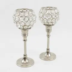 Set of 2 Vintage Silver-Tone Acrylic Crystal Votive Tea Light Candle Holders