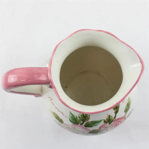 Collectible Ceramic Pitcher Pink Roses 'Love' Script Water Jug