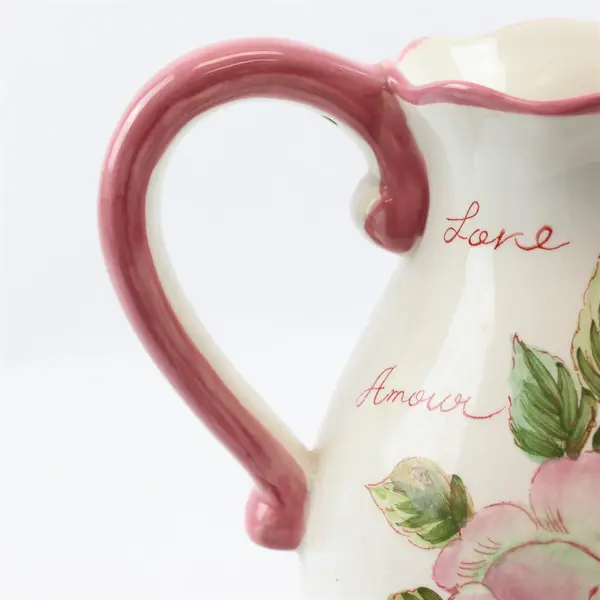 Collectible Ceramic Pitcher Pink Roses 'Love' Script Water Jug