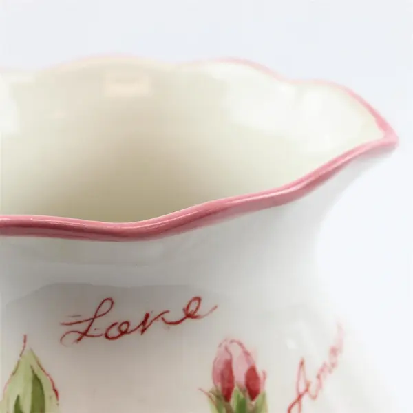 Collectible Ceramic Pitcher Pink Roses 'Love' Script Water Jug