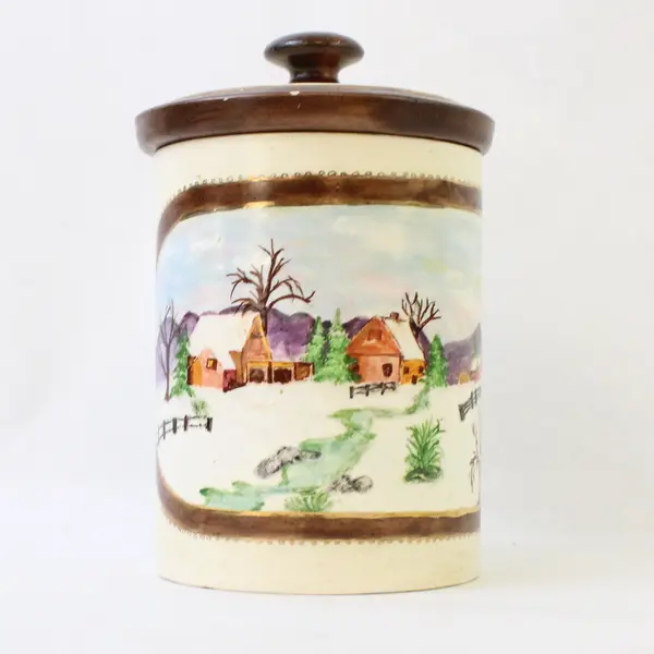 Vintage 1979 Hershey Molds Ceramic Canister Painted Winter Village