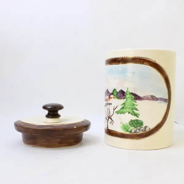 Vintage 1979 Hershey Molds Ceramic Canister Painted Winter Village