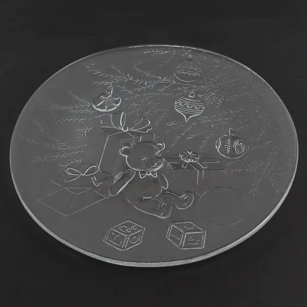 Libbey Holiday Teddy Bear Round Pattern Clear Glass Serving Platter 12.75"
