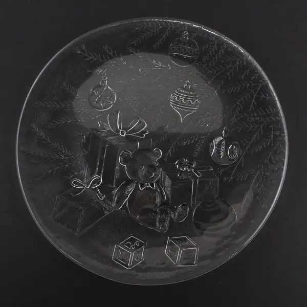 Libbey Holiday Teddy Bear Round Pattern Clear Glass Serving Platter 12.75"