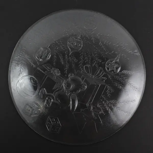 Libbey Holiday Teddy Bear Round Pattern Clear Glass Serving Platter 12.75"