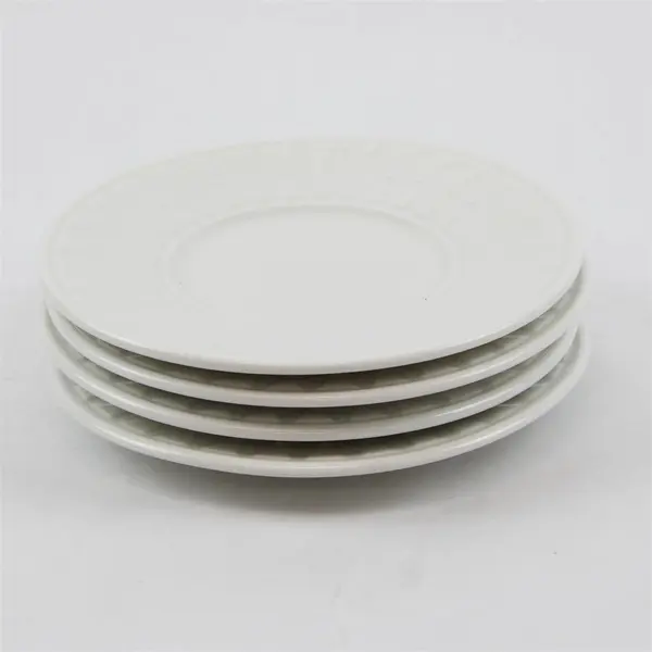 Lot Of 4 Totally Today Brand TTO12 Pattern White Ceramic Saucers 6.5"