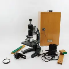Vintage Olympus Tokyo Microscope Model 93688 with Original Wooden Case and Light