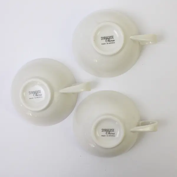 Lot Of 3 Syracuse China Brand Serene Pattern Matching White Ceramic Cups 2" Tall