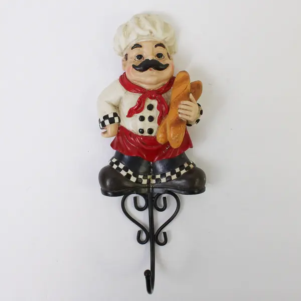 Chef Figurine Towel Hanger with Hook 8.5" Tall Kitchen Decoration