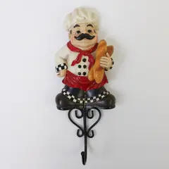Chef Figurine Towel Hanger with Hook 8.5" Tall Kitchen Decoration