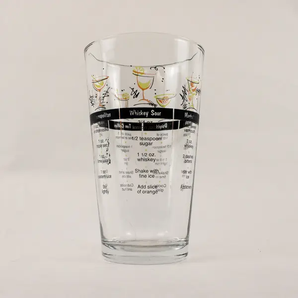 Vintage Pint Drinking Glass w/ 7 Cocktail Recipes & Graphics