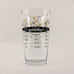 Vintage Pint Drinking Glass w/ 7 Cocktail Recipes & Graphics