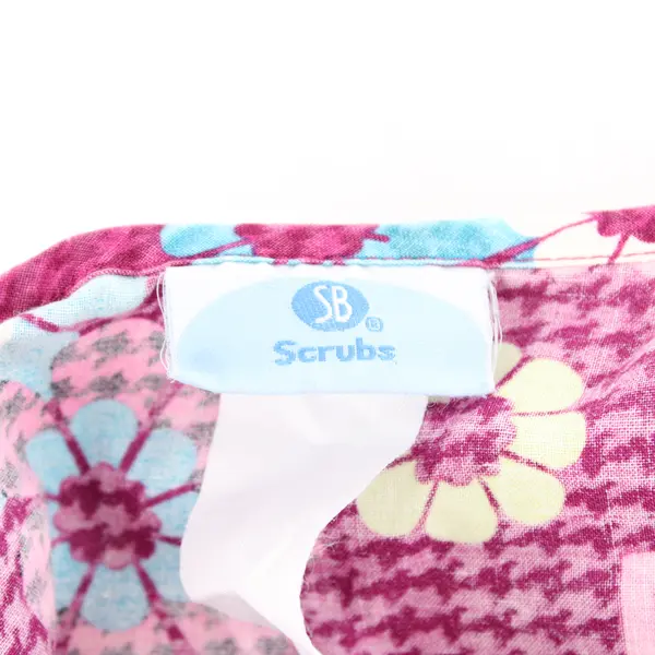 Scrubs & Beyond Floral Pattern Magenta Pink Scrub Top Women's Size 12-14