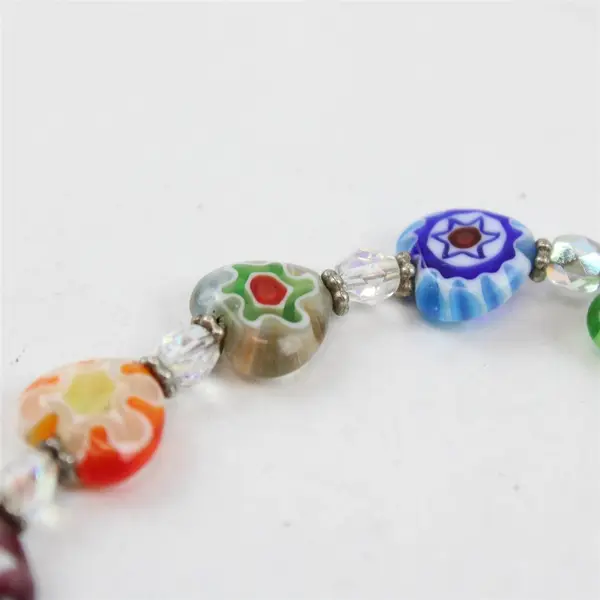 Millefiori Multicolor Heart-Shape Glass Beaded Toggle Clasp Bracelet 7"