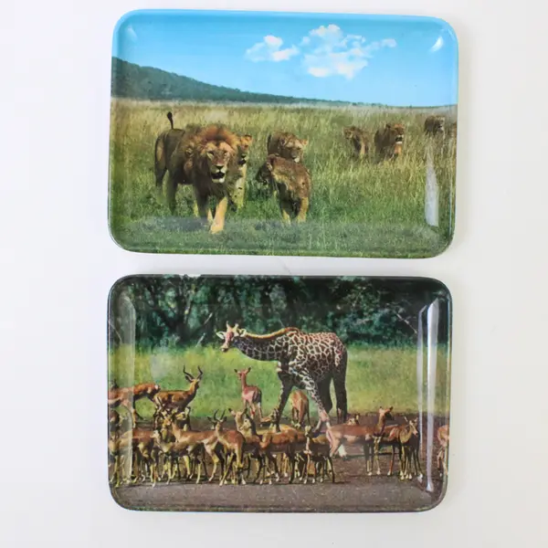 Lot of 2 Melamine Safari Trays 6 x 4.25in Lions & Giraffe