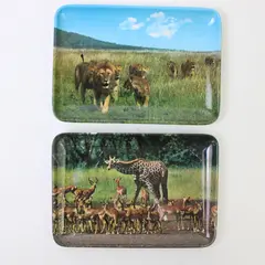 Lot of 2 Melamine Safari Trays 6 x 4.25in Lions & Giraffe
