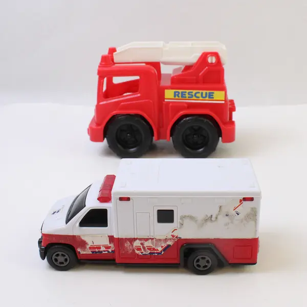 Lot of 2 Plastic Emergency Vehicles Fire Truck & Ambulance Preschool Toy