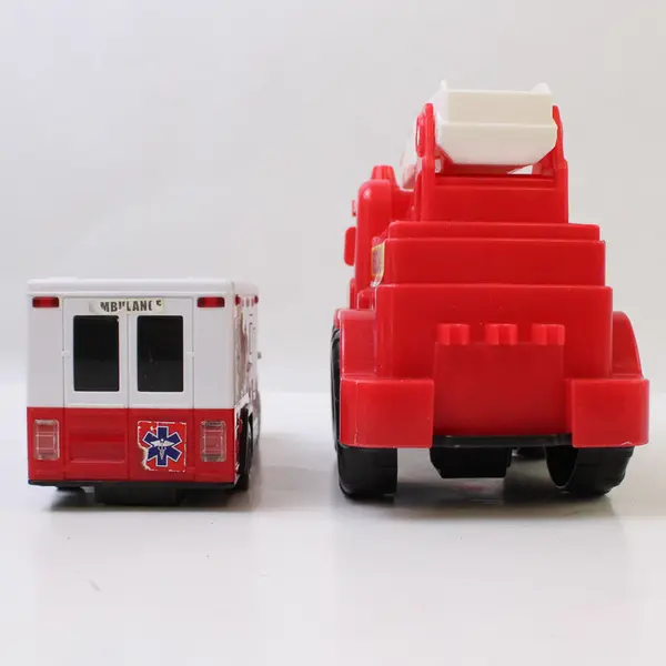 Lot of 2 Plastic Emergency Vehicles Fire Truck & Ambulance Preschool Toy