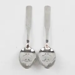 Lot of 2 Reed & Barton Fiddler II 8" Stainless Steel Slotted Serving Spoons
